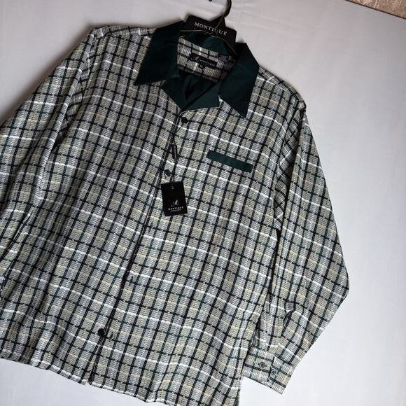 NWT Montique‎ Travel Line Shirt Mens L 42 Green Plaid Long Sleeve Button Down - Picture 9 of 9